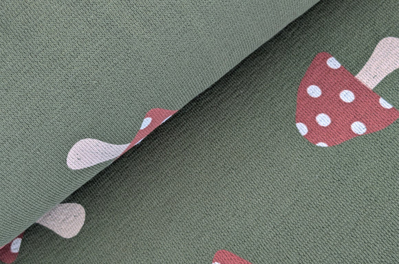 French-Terry Krepp grün Pilze *Ab 50cm