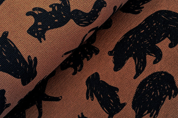 French-Terry Krepp braun Waldtiere *Ab 50cm