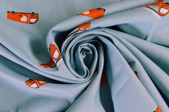 Baumwolle bedruckt Feuerwehrautos hellblau *Ab 50cm