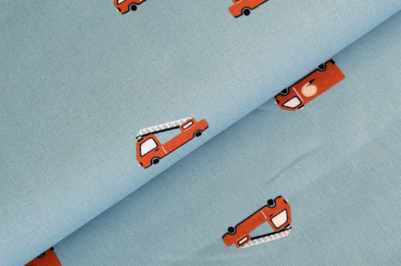 Baumwolle bedruckt Feuerwehrautos hellblau *Ab 50cm