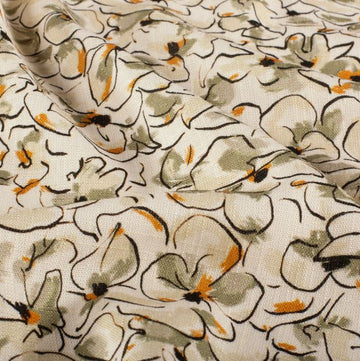 Kaufen 051-blumen-khaki-creme Viskose-Leinen Blumen *Ab 50 cm