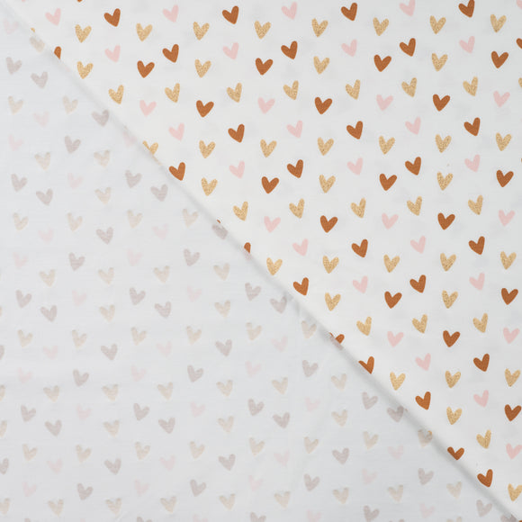 Baumwolljersey Herzen Glitzer creme *Ab 50 cm