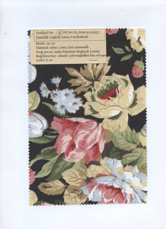 Englischleinen Rosen auf schwarz *Ab 50cm