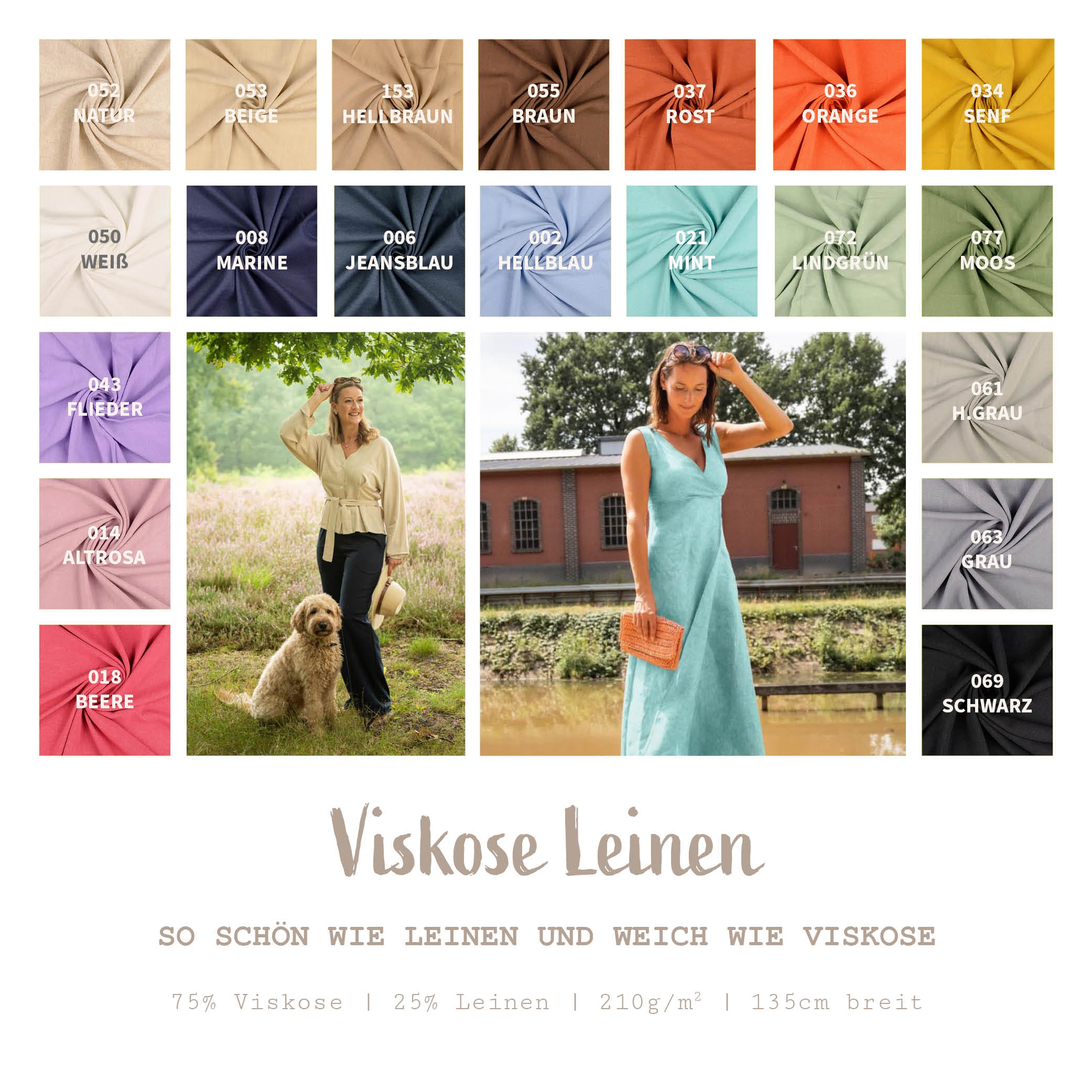 Viskose Leinen Meterware - Halbleinen weich - Leinenstoff *Ab 50cm ...