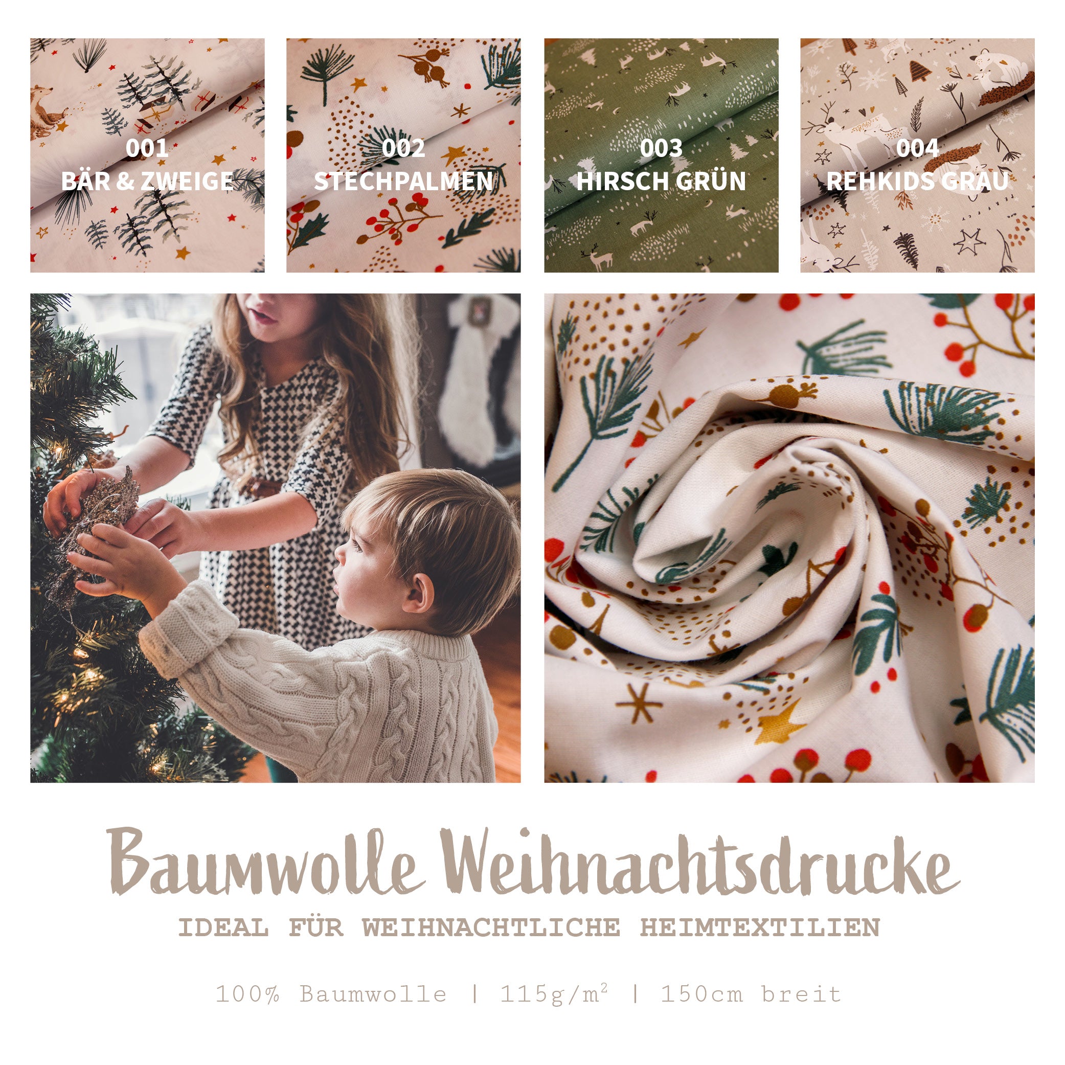 Baumwolldruck Weihnachten  * Ab 25 cm