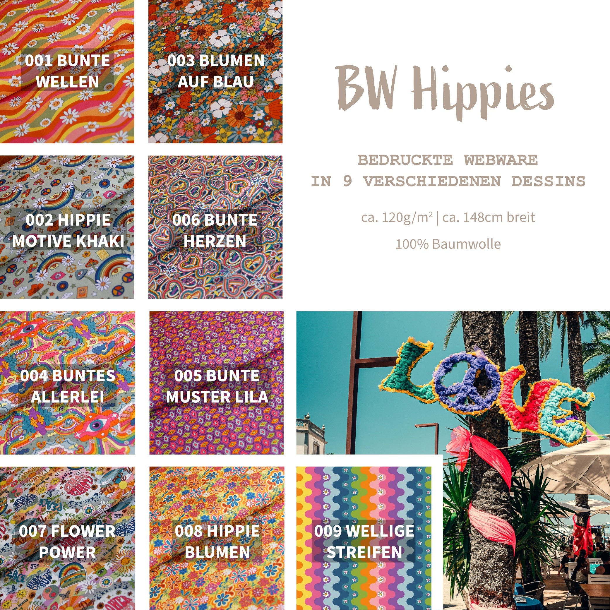 Baumwolldrucke Hippies * Ab 50 cm