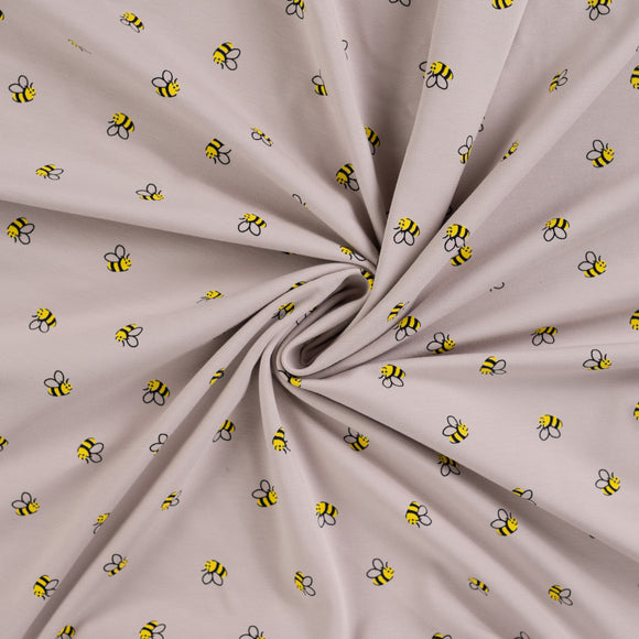 Baumwolljersey Bienen beige *Ab 50 cm