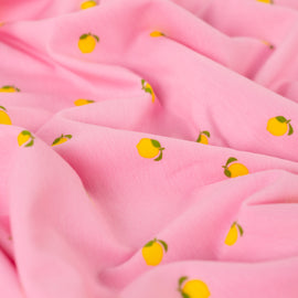 Baumwolljersey Zitronen rosa *Ab 50 cm