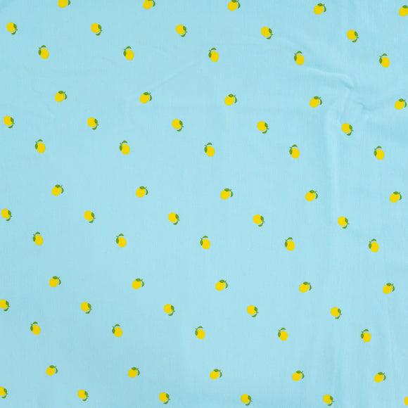 Baumwolljersey Zitronen hellblau *Ab 50 cm
