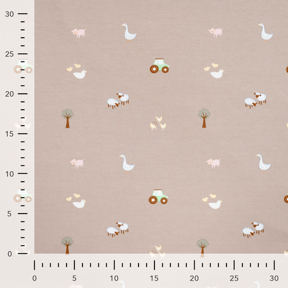 Baumwolljersey Bauernhof beige *Ab 50 cm