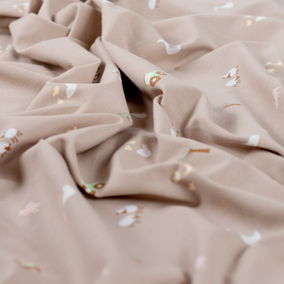 Baumwolljersey Bauernhof beige *Ab 50 cm