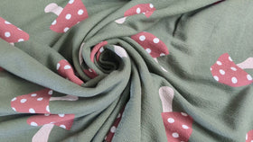 French-Terry Krepp grün Pilze *Ab 50cm - 0