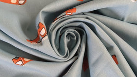 Baumwolle bedruckt Feuerwehrautos hellblau *Ab 50cm - 0