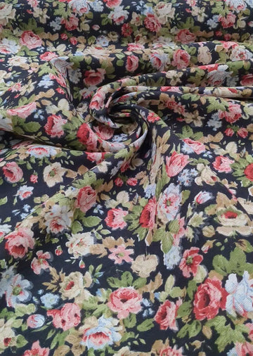 Englischleinen Rosen auf schwarz *Ab 50cm - 0