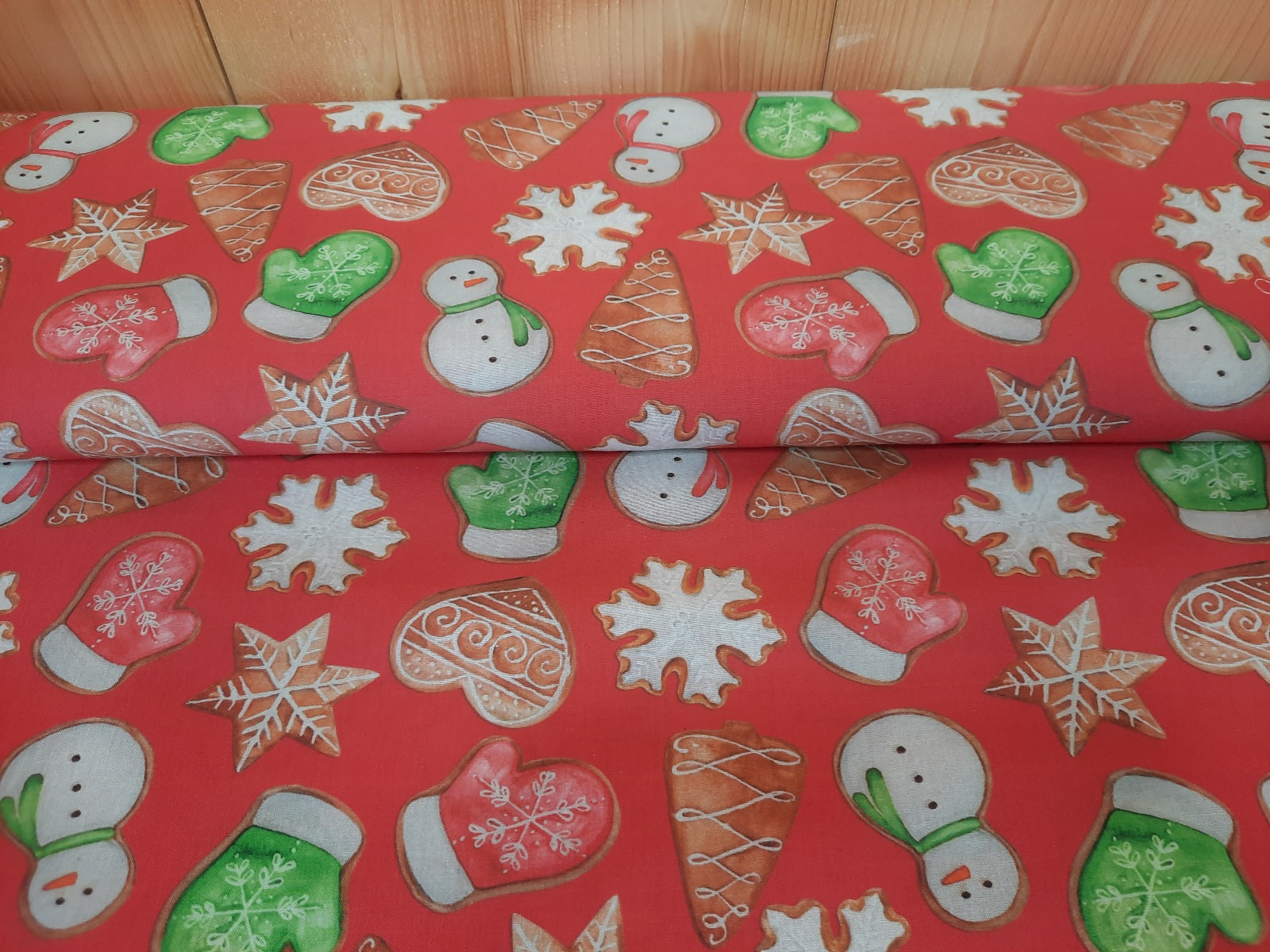 Buy 003-gingerbread-red Cotton print Christmas organic * From 25 cm
