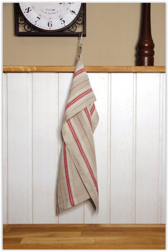 Tea towel linen natural/red * From 50 cm