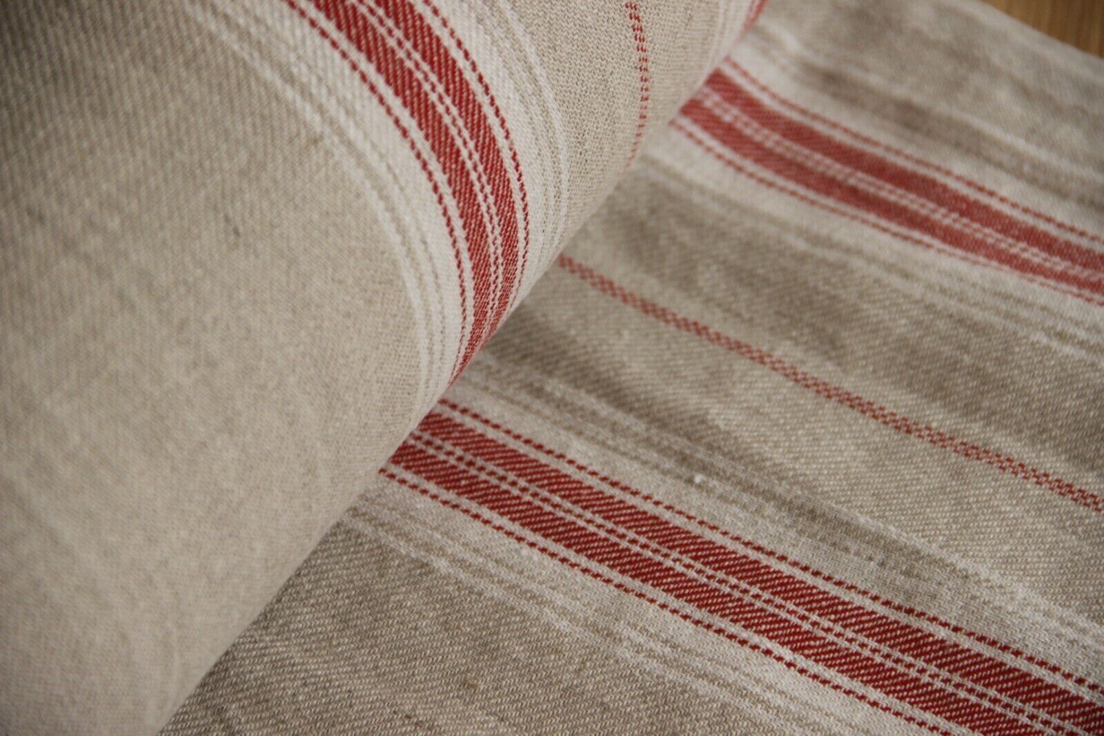 Tea towel linen natural/red * From 50 cm