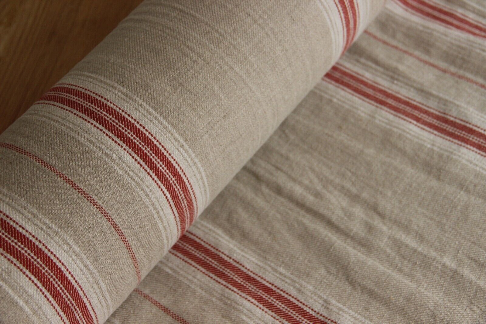 Tea towel linen natural/red * From 50 cm