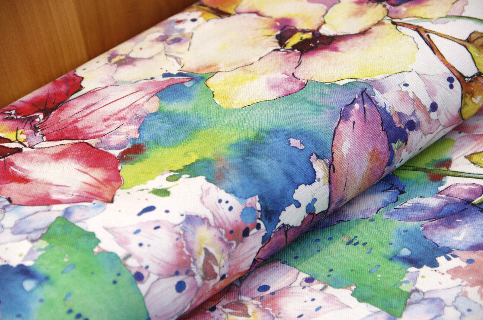Decorative fabric half panama watercolor flowers *From 50 cm