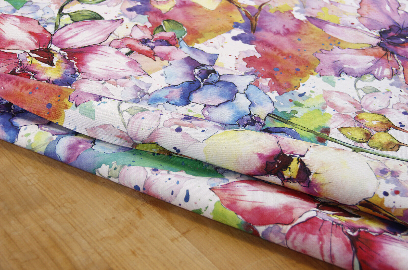 Decorative fabric half panama watercolor flowers *From 50 cm