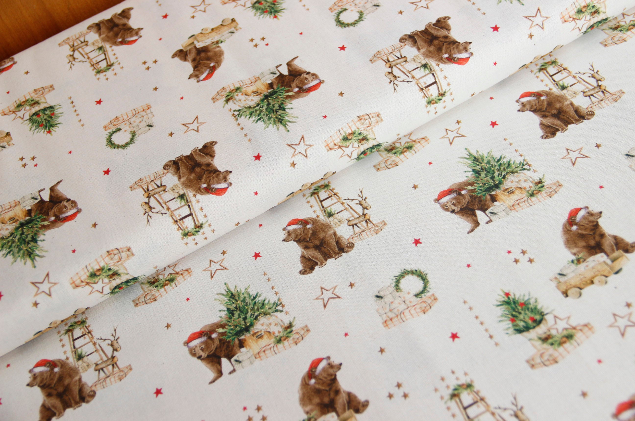 Buy 006-christmas-bear Cotton print Christmas organic * From 50 cm