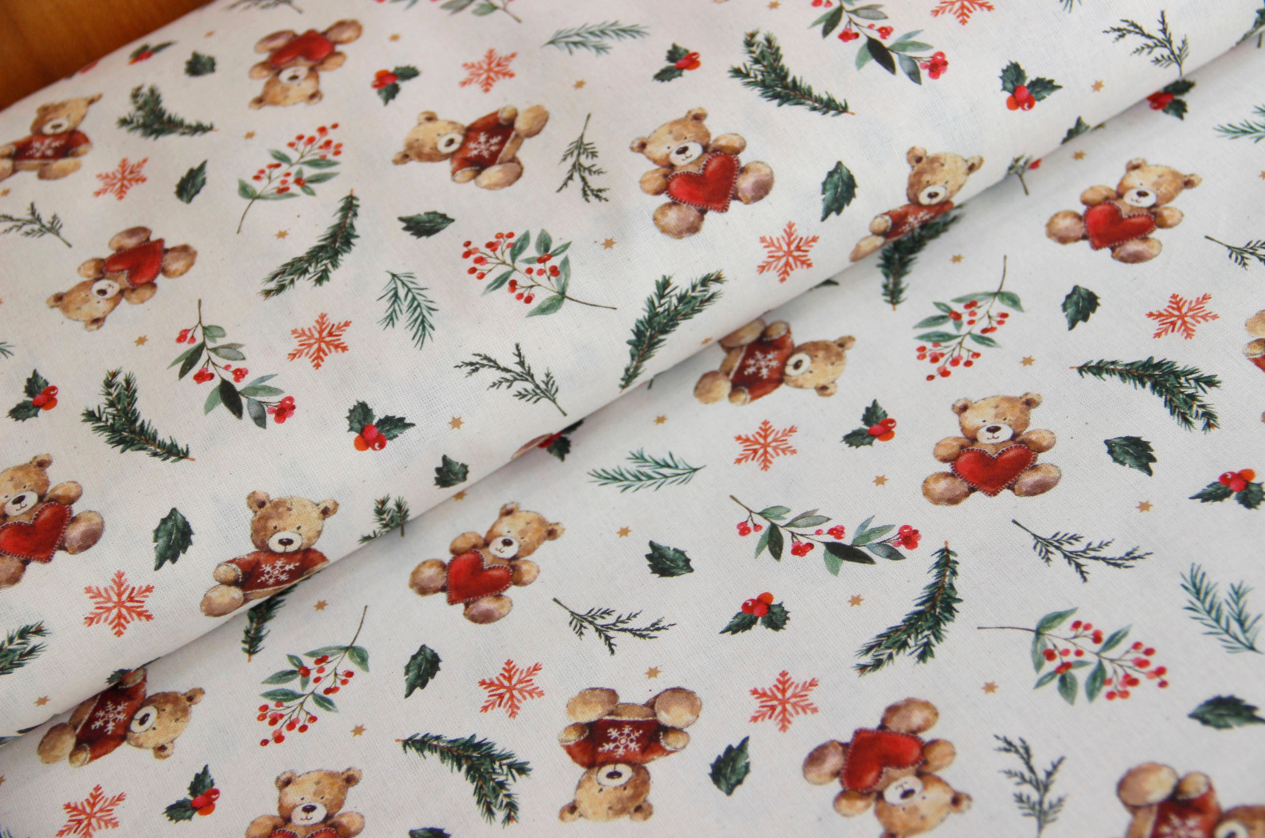 Buy 008-winter-teddy Cotton print Christmas organic * From 50 cm