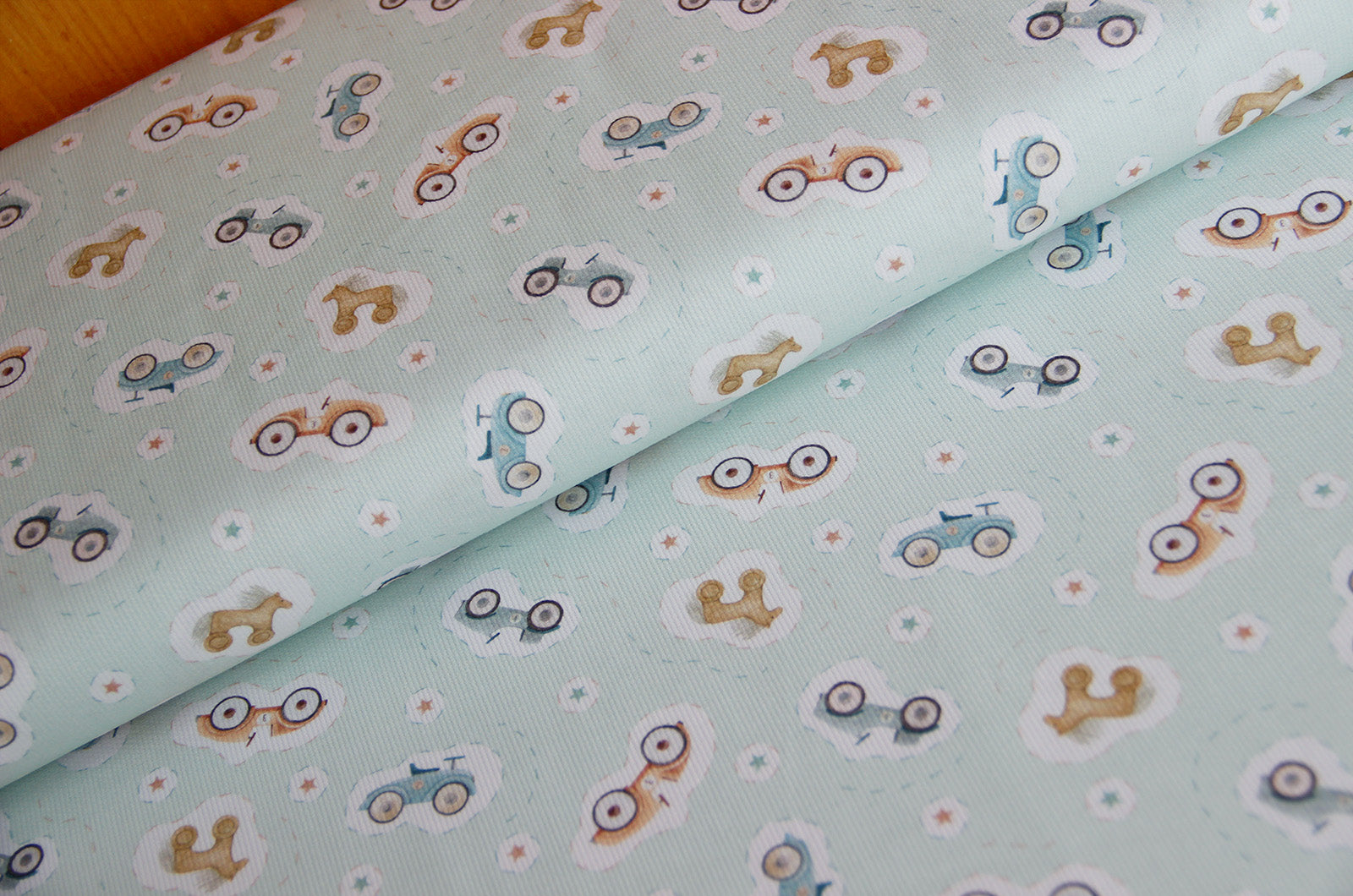 Buy 005-cars-mint Cotton piqué printed * From 50 cm